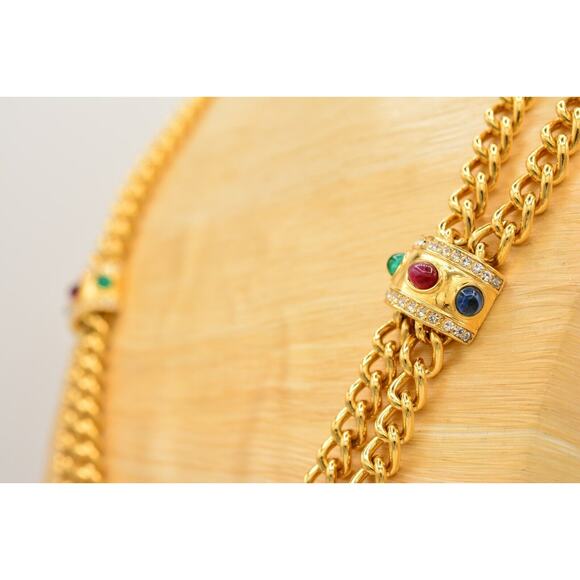 Givenchy Signed Cabochon Necklace Gold Double Chain Runway Vintage 1980s BinY - Picture 10 of 12